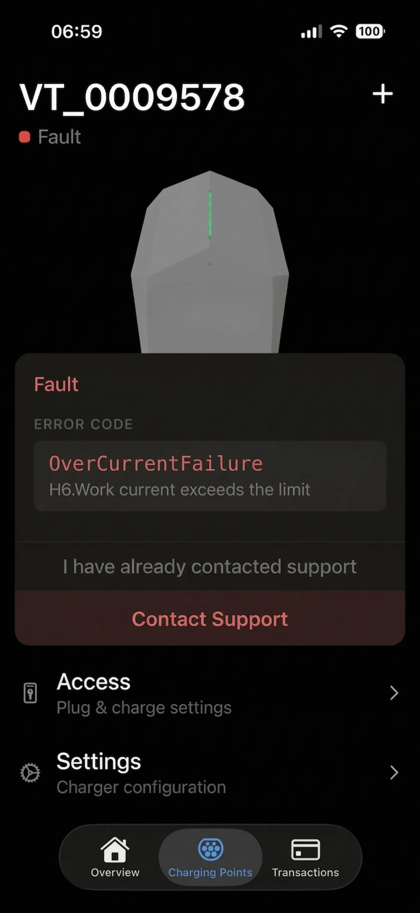 App showing faulted charger