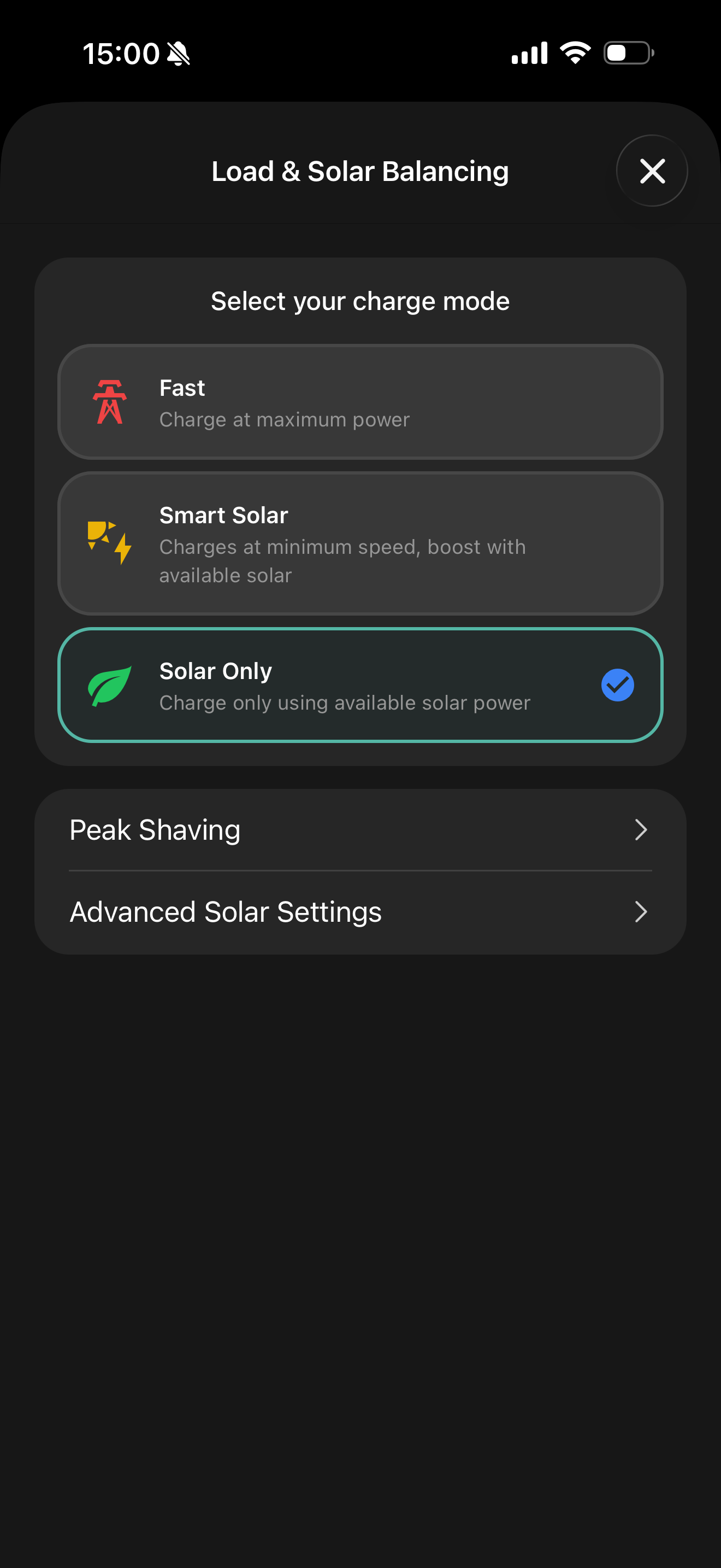 Solar only charging mode