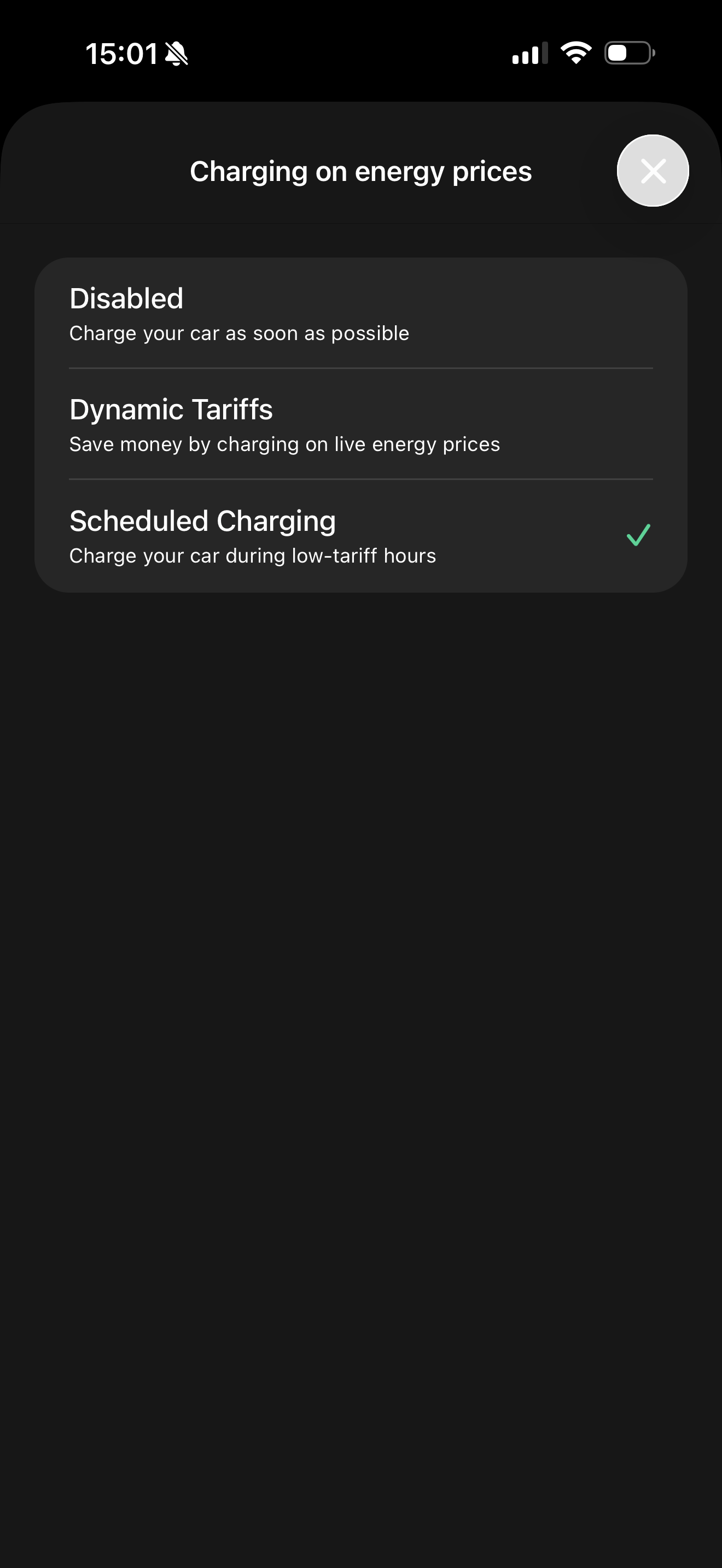 Scheduled charging configuration in the app