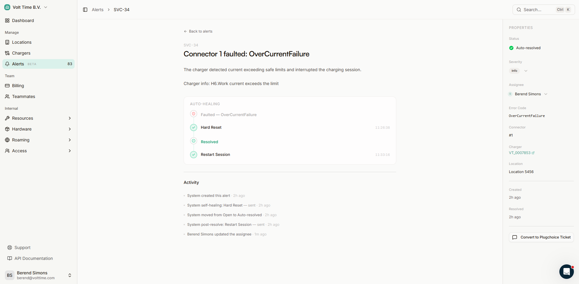 Plugchoice service alerts dashboard