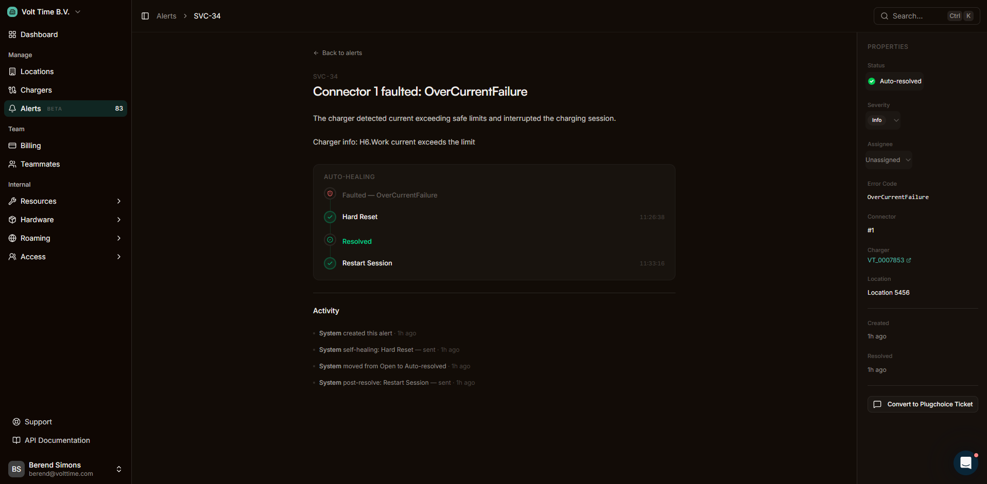 Plugchoice service alerts dashboard