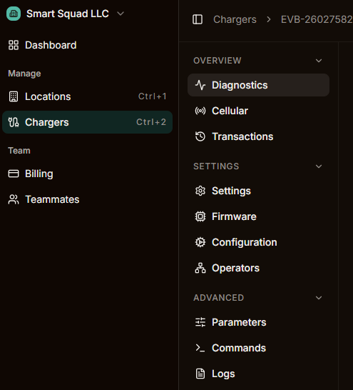 Charger diagnostics menu