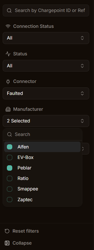 Charger table filter