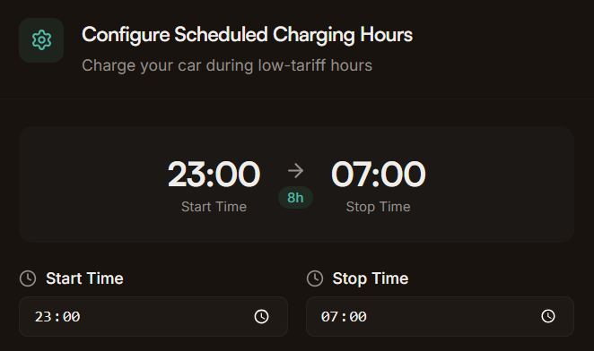 Scheduled charging settings
