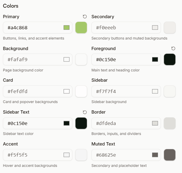 Theme editor color customization
