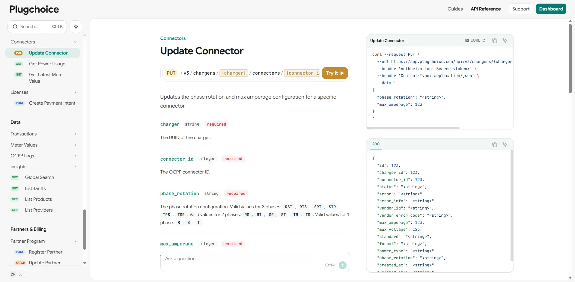 API reference: update connector