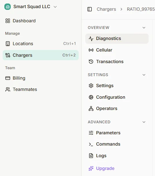 Charger diagnostics menu